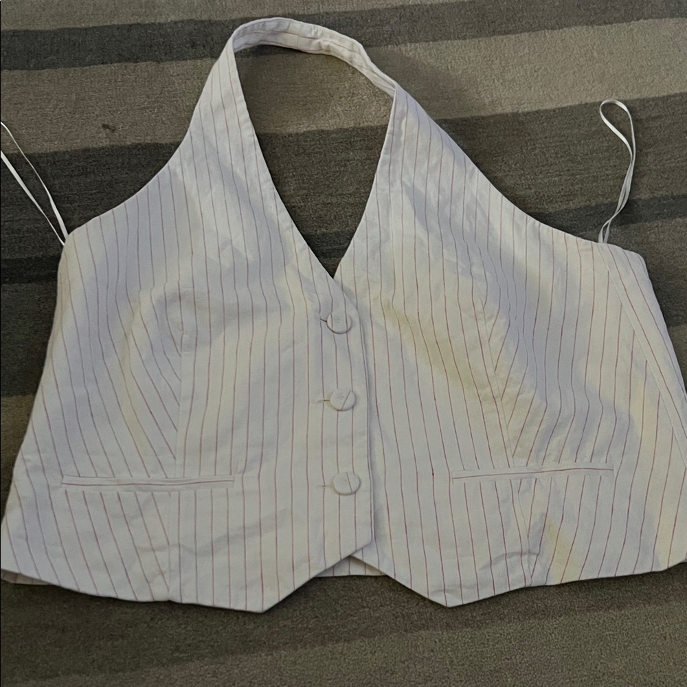 Chic White Pinstripe Halter Vest